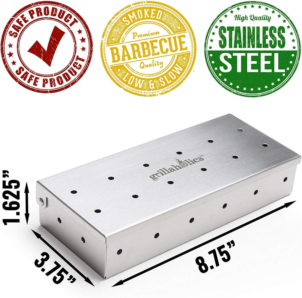 Grillaholics Smoker Box for Gas Grill & Charcoal Grill – Large Stainless Steel Wood Chip Smoker Box for Smoking Meat – Grilling Accessories for BBQ Lovers – Grill Smoker Box Gift for Men
