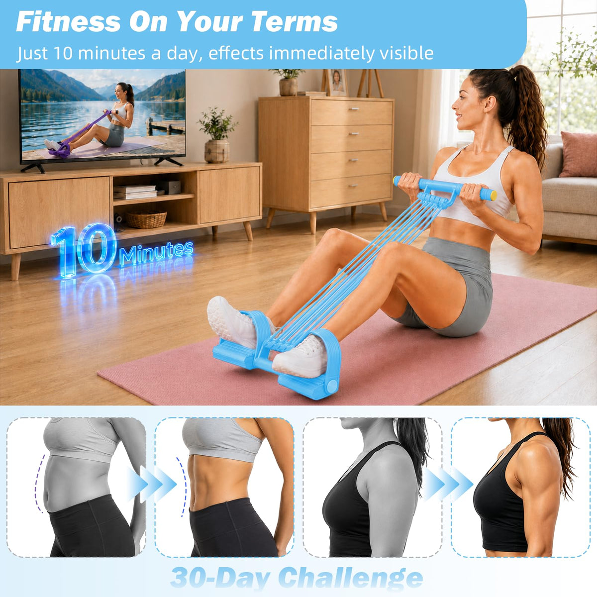 Pedal Resistance Bands with Handles, Upgrade 10-Tubes Adjustable Resistance