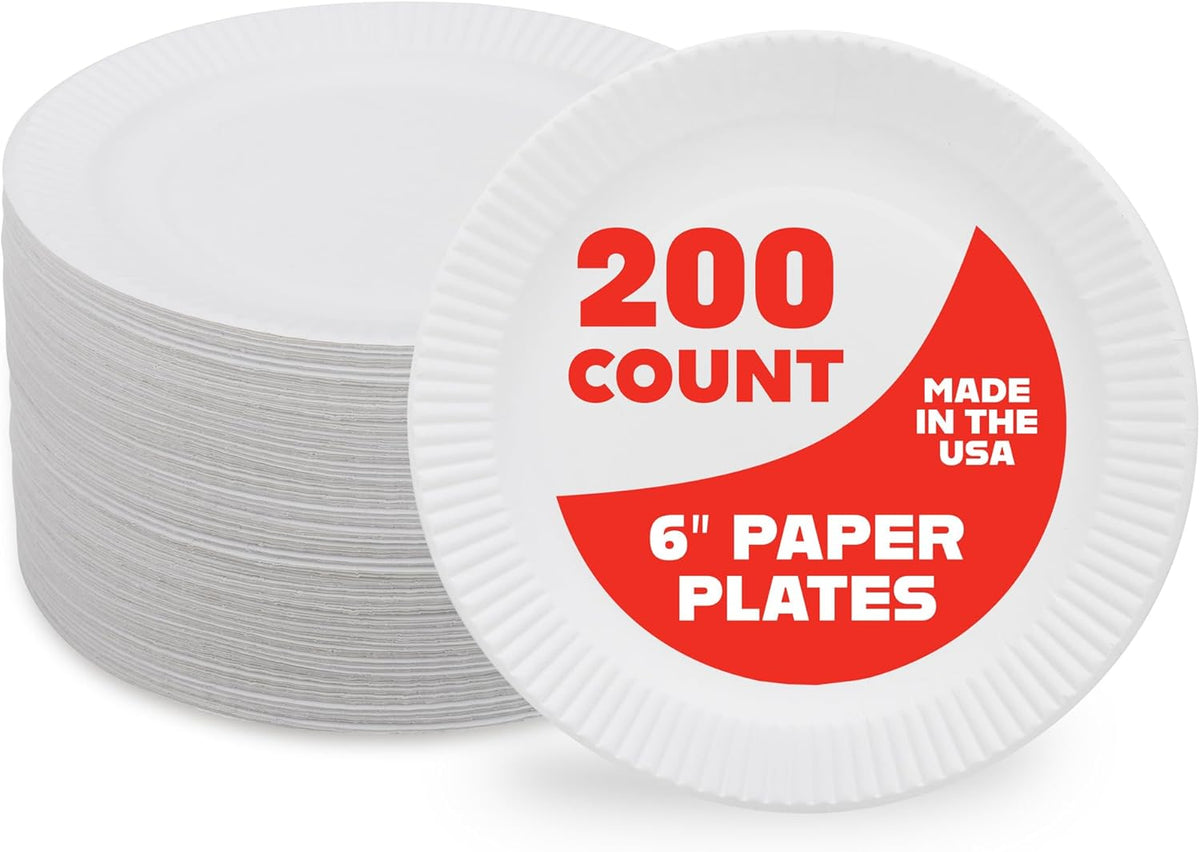 Hygloss Products Paper Plates - Uncoated White Plate - Use for Foodware, Events, Activities, Crafts Projects and More - Environmentally Friendly - Recyclable and Disposable - 6-Inches - 200 Pack