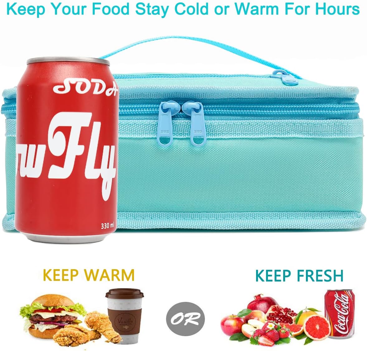 FlowFly Small Insulated Lunch box Portable Soft Bag Mini Cooler Thermal Meal Tote Kit with Handle for Work & School, Light Blue