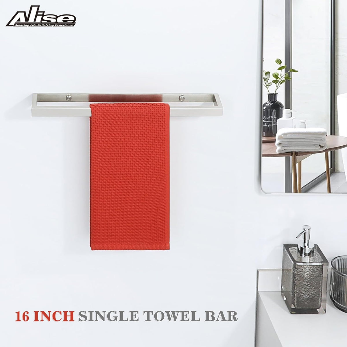 Alise Bath Towel Bar,Wall Mount Towel Holder Towel Rack Towel Hanger for Bathroom Lavatory,16 Inch SUS304 Stainless Steel Towel Rail,Brushed Finish GJF040-LS