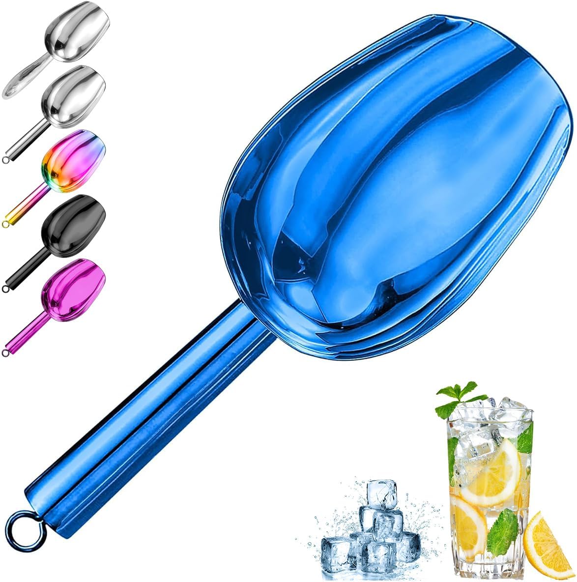 Metal Ice Scoop，Kitchen Ice Scooper for Ice Maker,Stainless Steel Small Ice Scooper for Freezer，Kitchen Gadgets Cookie Flour Pet Dog Food Scoop (Blue, 3oz)