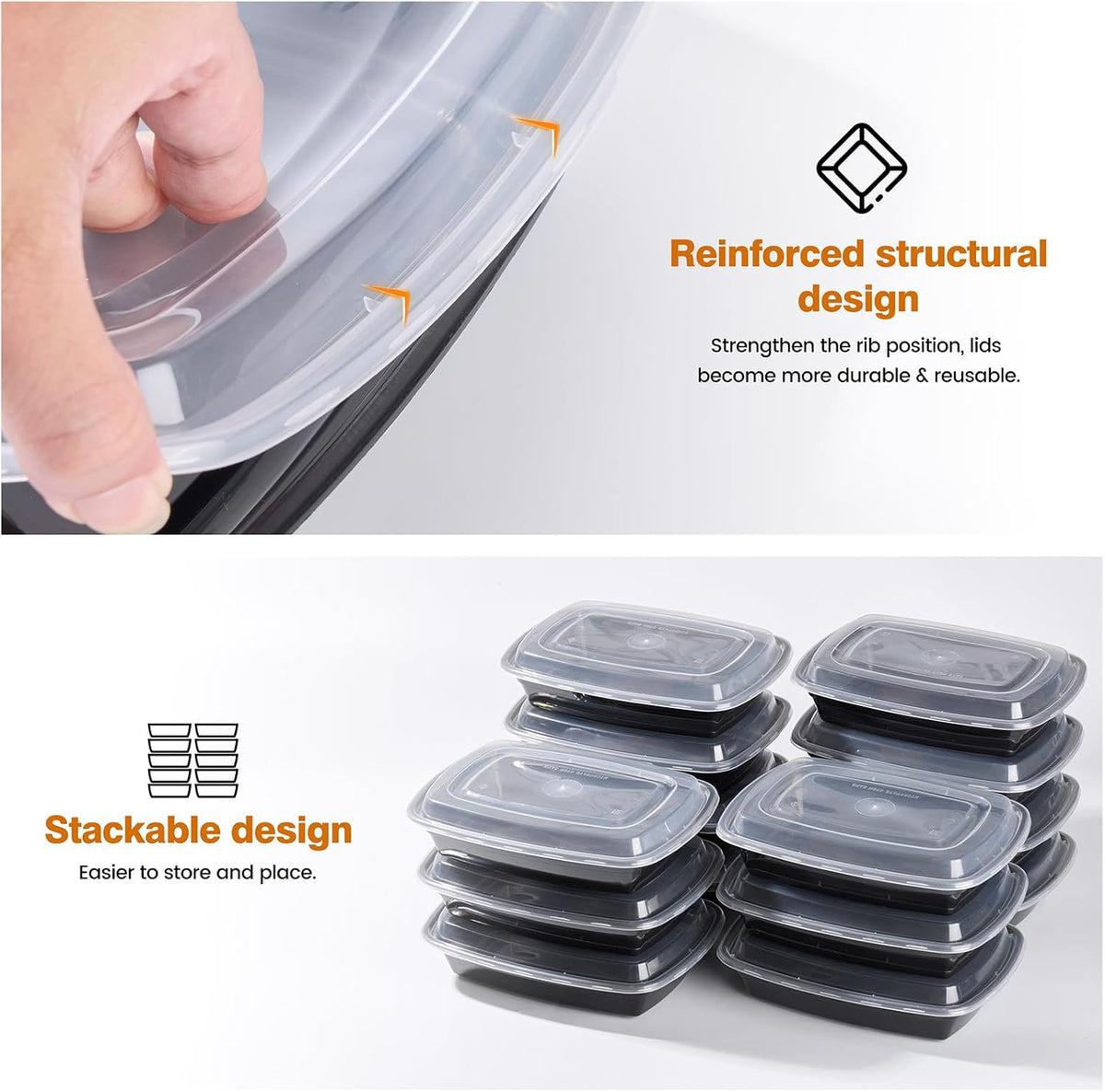 Glotoch Meal Prep Containers Reusable, 50Pack 32oz Plastic Food Prep Storage Containers with Lids,BPA Free,Microwave, Dishwasher Safe Disposable To Go Containers for Meal Plan,Single Compartment