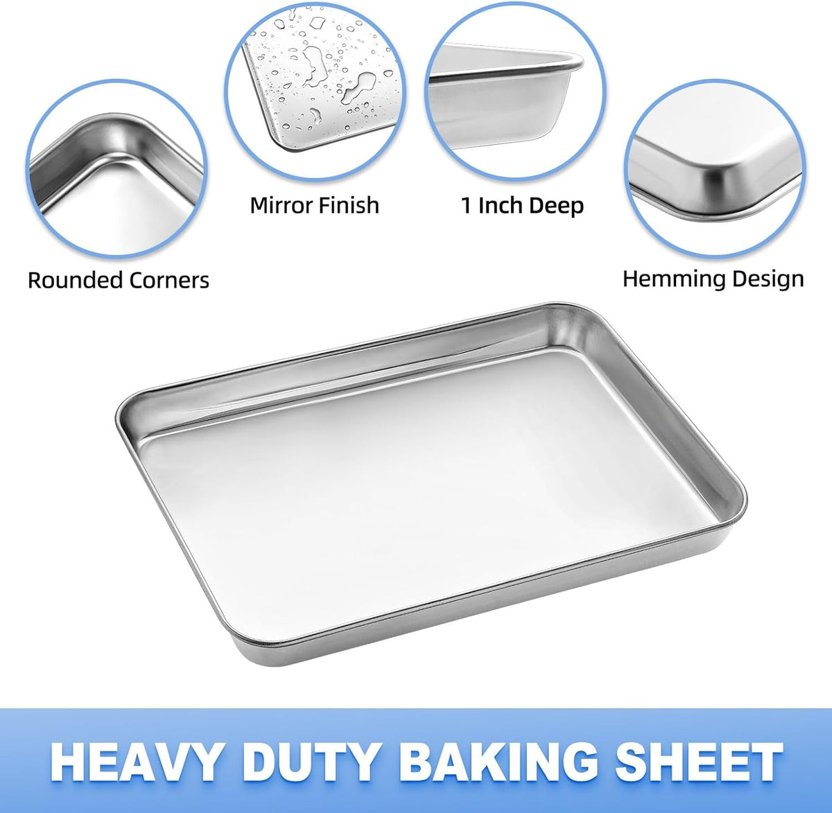 Baking Sheet with Wire Rack, Cookie Sheet Baking Pan Toaster Oven Tray with Cooling Rack, Stainless Steel Eighth Sheet Pan with Rack 9' x 7' x 1', Healthy & Non Stick & Dishwasher Safe