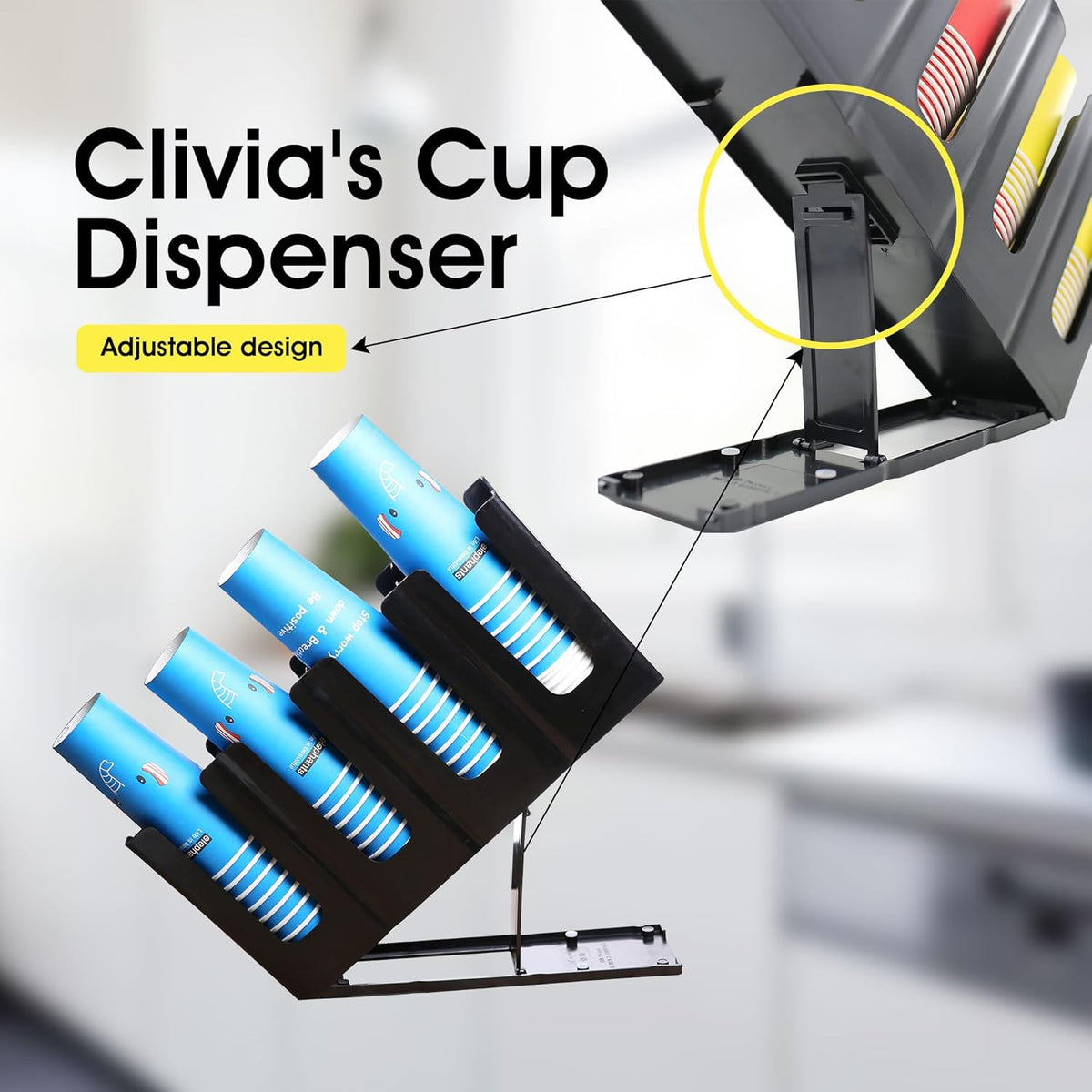 Clivia Pack of 2 Commercial Cup and Lid Holder, Coffee Cup Dispenser Organizer,Paper Cup Holder,Collapsible Design,4 Compartment Countertop Cup and Lid Organizer, Color Black