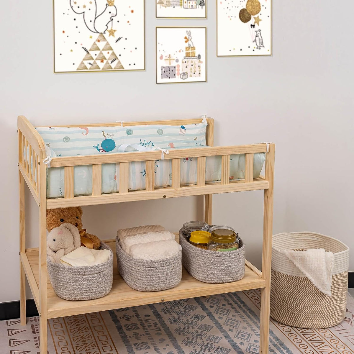 CubesLand Rectangle Organization/Storage Basket, Natural Cotton Rope Woven Baskets for Organizing, Small Basket for Kids, Baby Nursery, Cat Dog Toy Baskets, Organizer Bins for Shelves 3Pc Light Brown