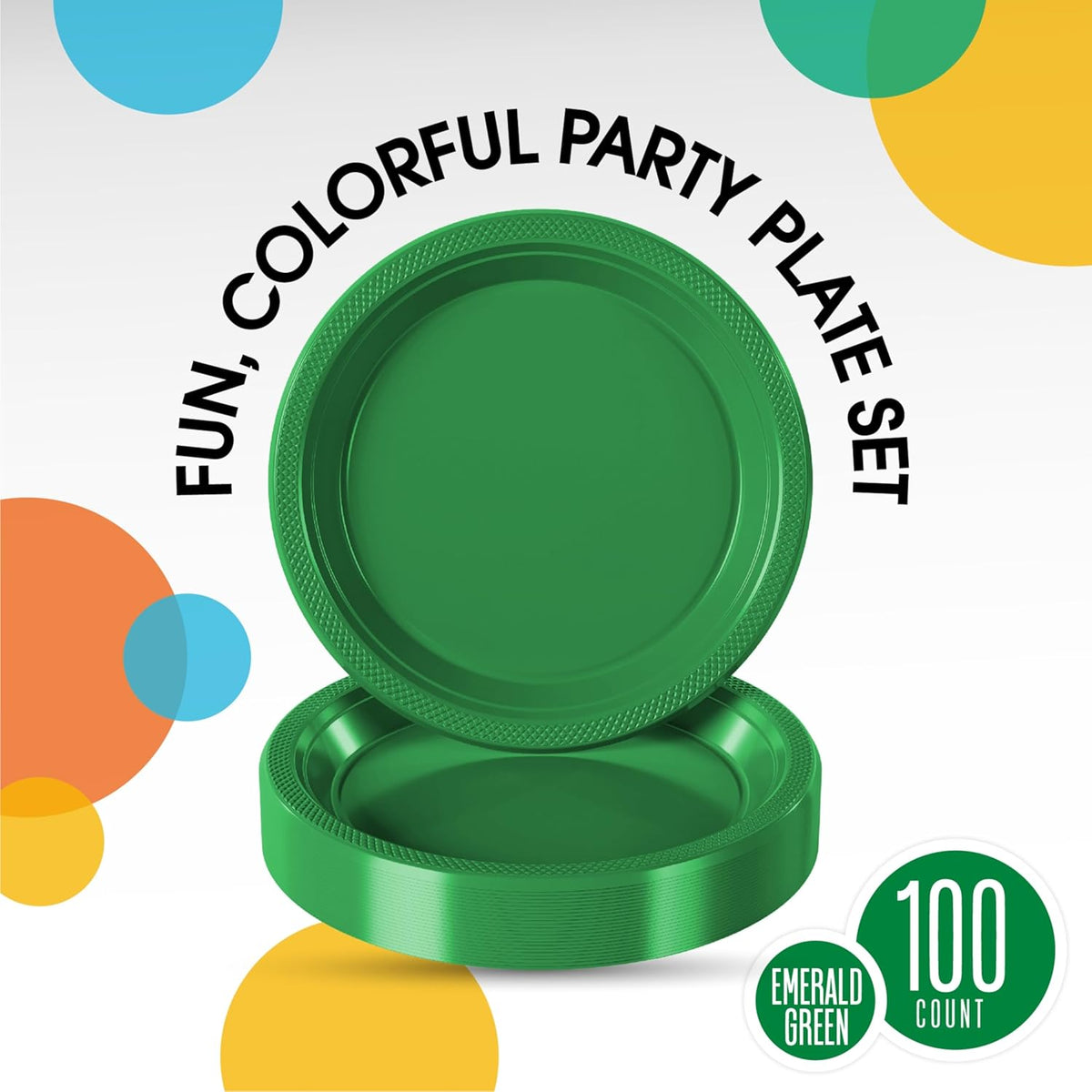 Exquisite Party Solids Emerald Green Plastic Plates For Party 7" Emerald Green Disposable Plates Heavy Duty Supplies 100 Pcs Plastic Dinnerware Sets Heavy Duty 350 GSM Disposable Dinnerware Set