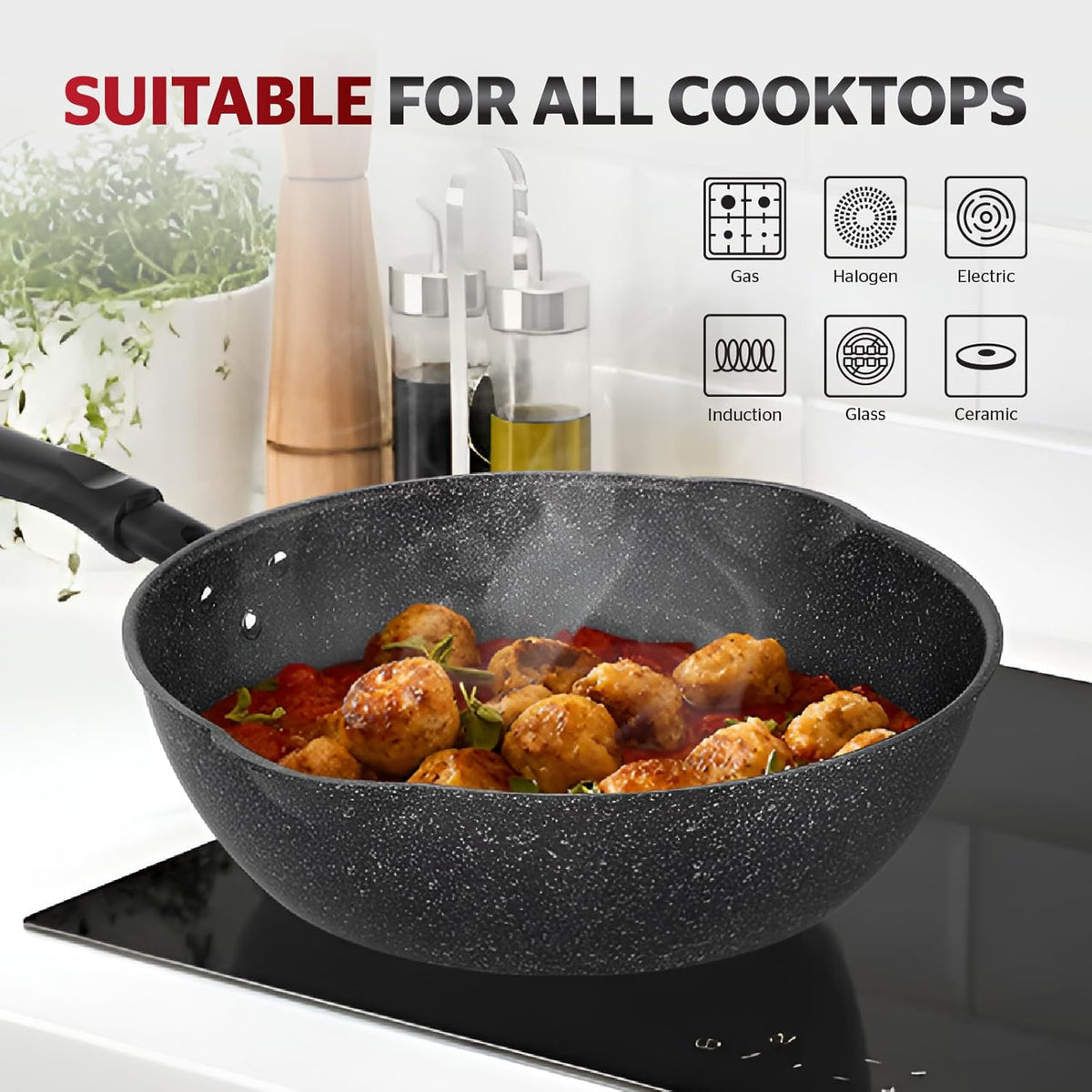 Sunhouse – 8 Inch / 20 cm Non-Stick Deep Frying Pan with Double Pour Spouts, 5-Layer Whitford Non-Stick Coating, PFOA-FREE, Stay-Cool Handle, Induction Compatible with All Cooktops