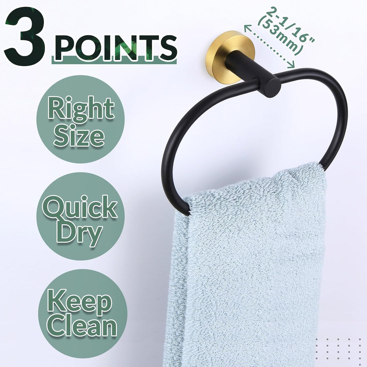 APLusee Black Gold Hand Towel Ring, Stainless Steel Hand Towel Holder for Bathroom Wall Mounted