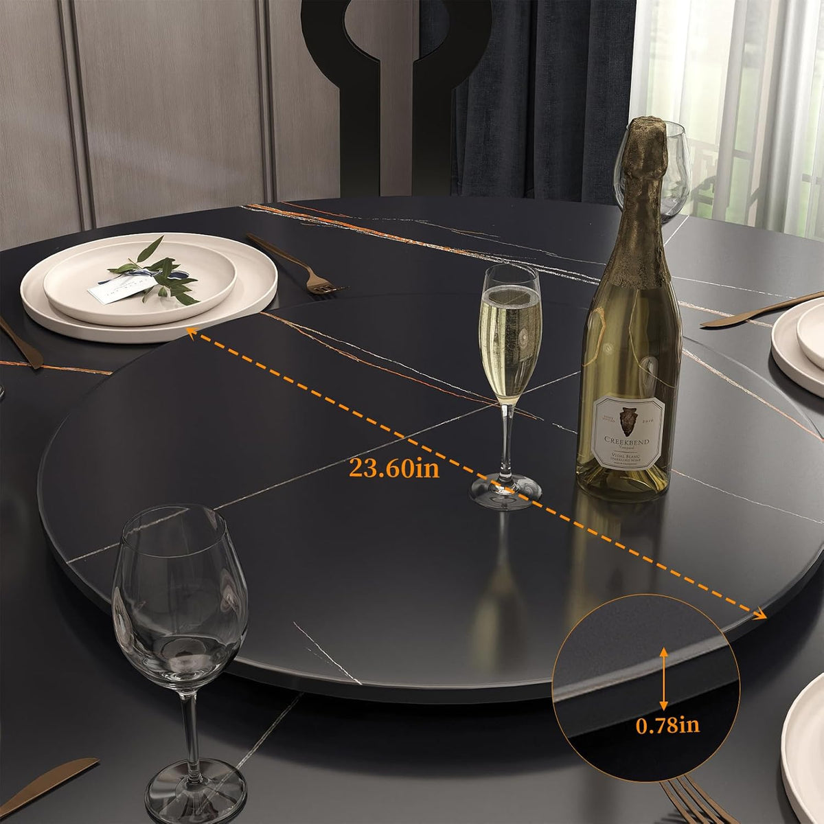 23.6" Lazy Susan for Table Top Sintered Stone Rotating Serving Tray for Dining Table, Kitchen Lazy Susan Organizer Spinning Rotating Food Server Party Centerpieces