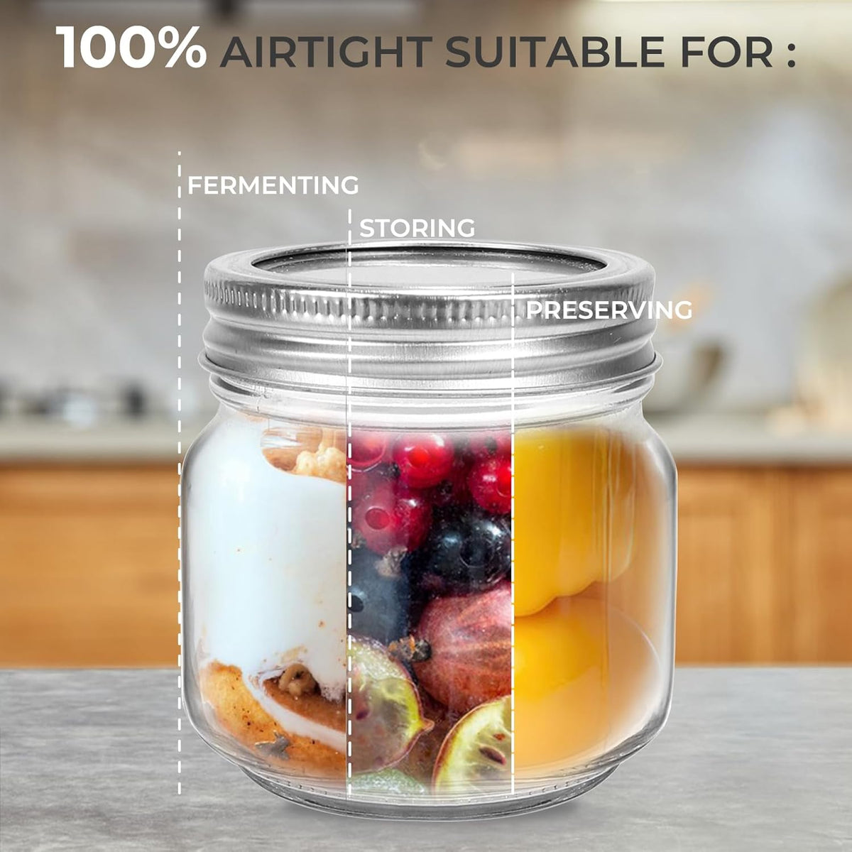 Eathtek Small Mason Jars 8oz/240ml with Regular Lids, 6 Pack Glass Canning Jars With Labels, Mini Glass Jars for Jam Jelly Spice Honey Herbs, Wedding Shower Favors Food Storage Candle Jars