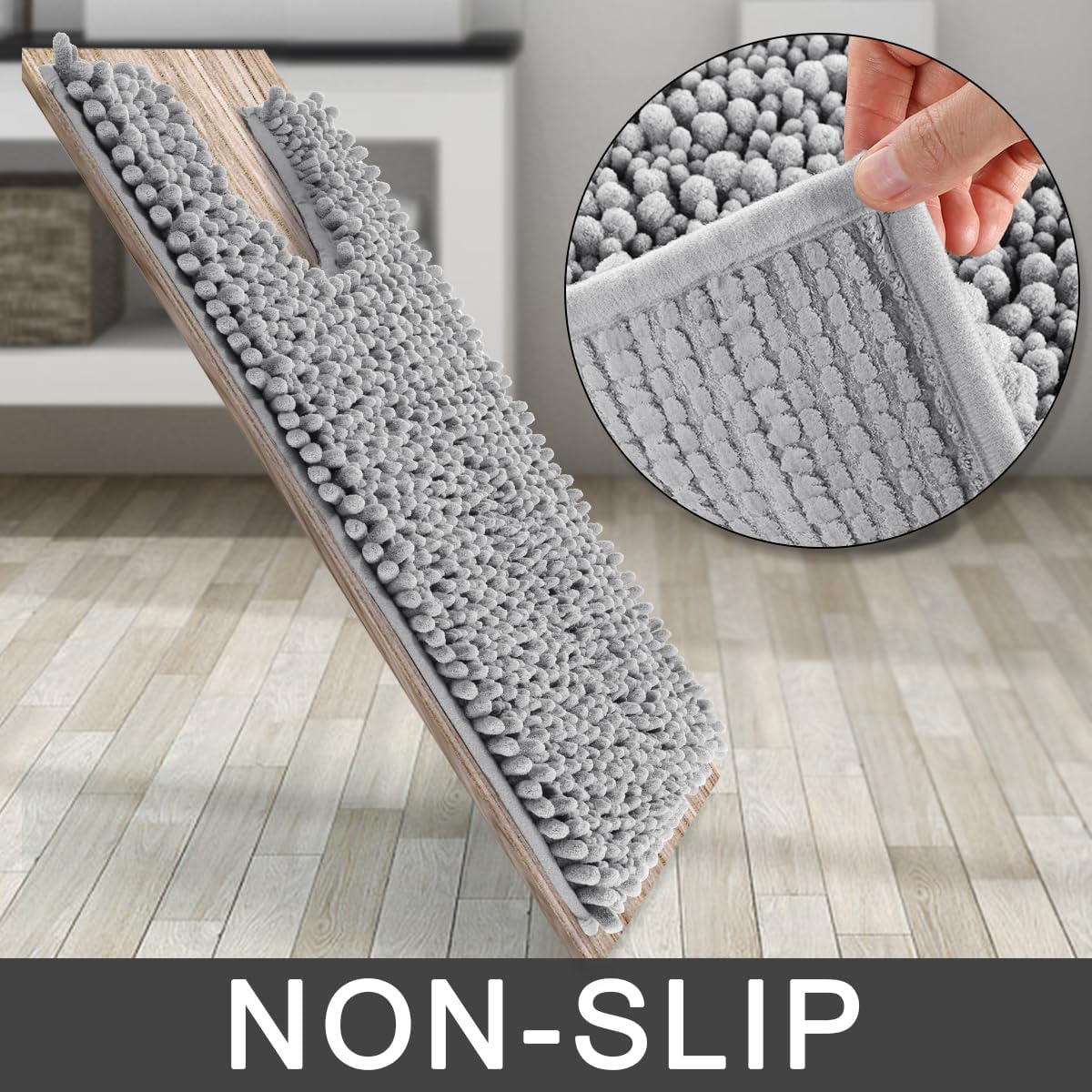 Yimobra Toilet Rug U Shaped Washable 24x20 Inch - Ultra Soft Absorbent Chenille Bath Rugs for Toilet, Quick Dry & Machine Washable, Non Slip Contour Bathroom Mat, Gray