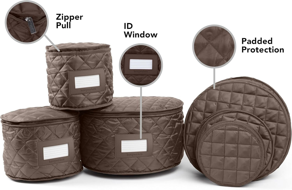 Covermates Keepsakes - Dish Storage Set - Padded Protection - ID Window - Stain Resistant - Machine Washable - China Storage, Bronze