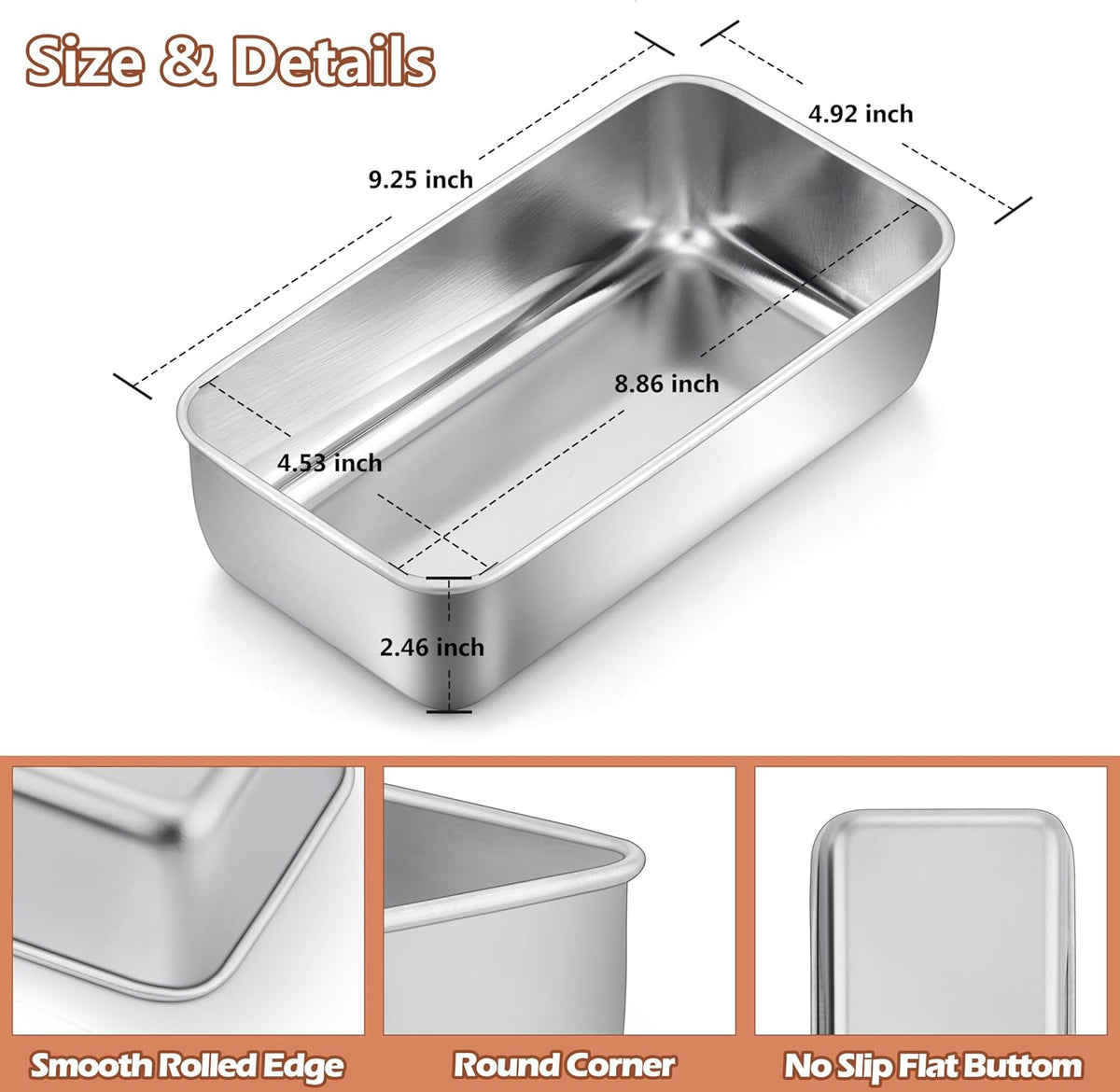 LIANYU 4 Pack Loaf Pans for Baking Bread, 9x5 Inch Bread Pan, Stainless Steel Meatloaf Baking Loaf Tin for Homemade Banana Sourdough, Dishwasher Safe