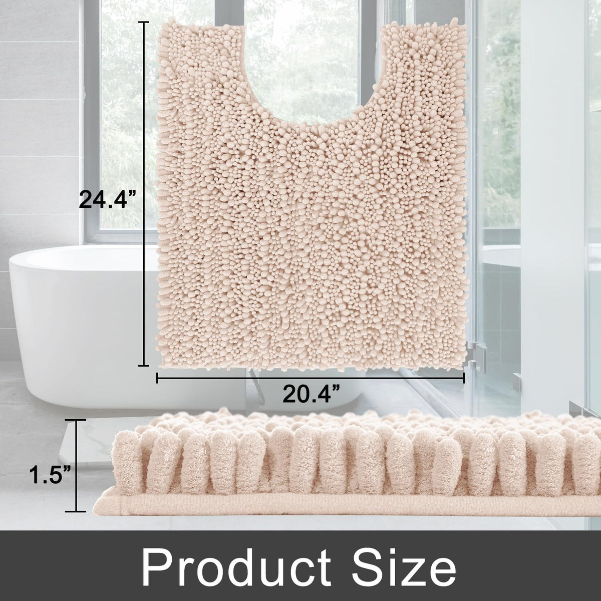Yimobra Toilet Rug U Shaped Washable 24x20 Inch - Ultra Soft Absorbent Chenille Bath Rugs for Toilet, Quick Dry & Machine Washable, Non Slip Contour Bathroom Mat, Pinkish Beige