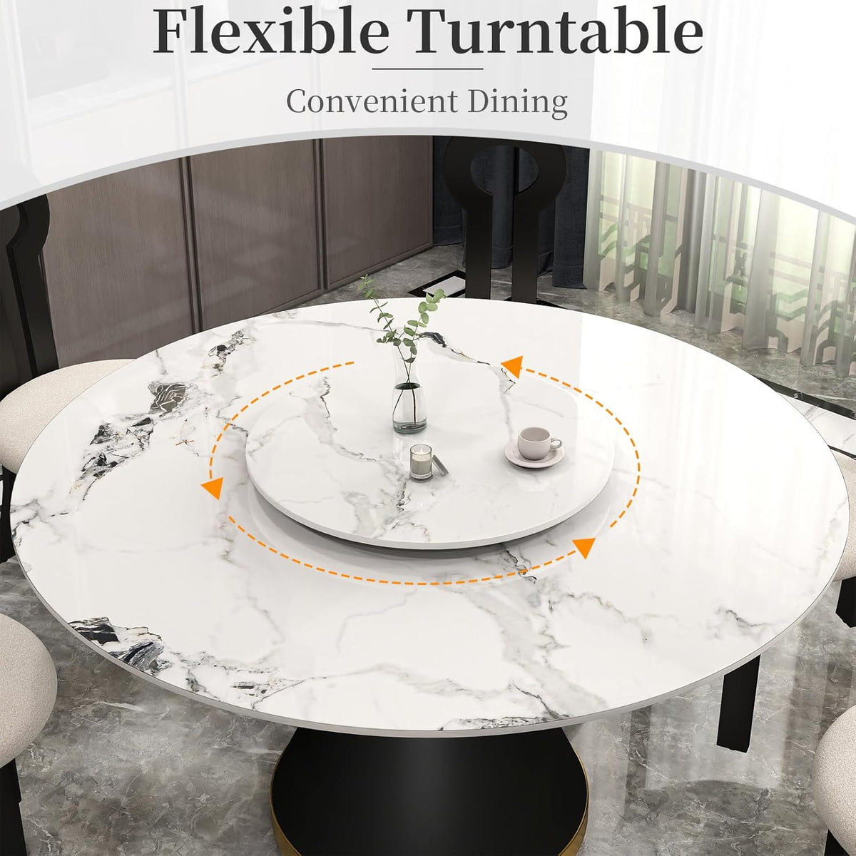 19.69" Lazy Susan for Table Top Sintered Stone Rotating Serving Tray for Dining Table, Kitchen Lazy Susan Organizer Spinning Rotating Food Server Party Centerpieces
