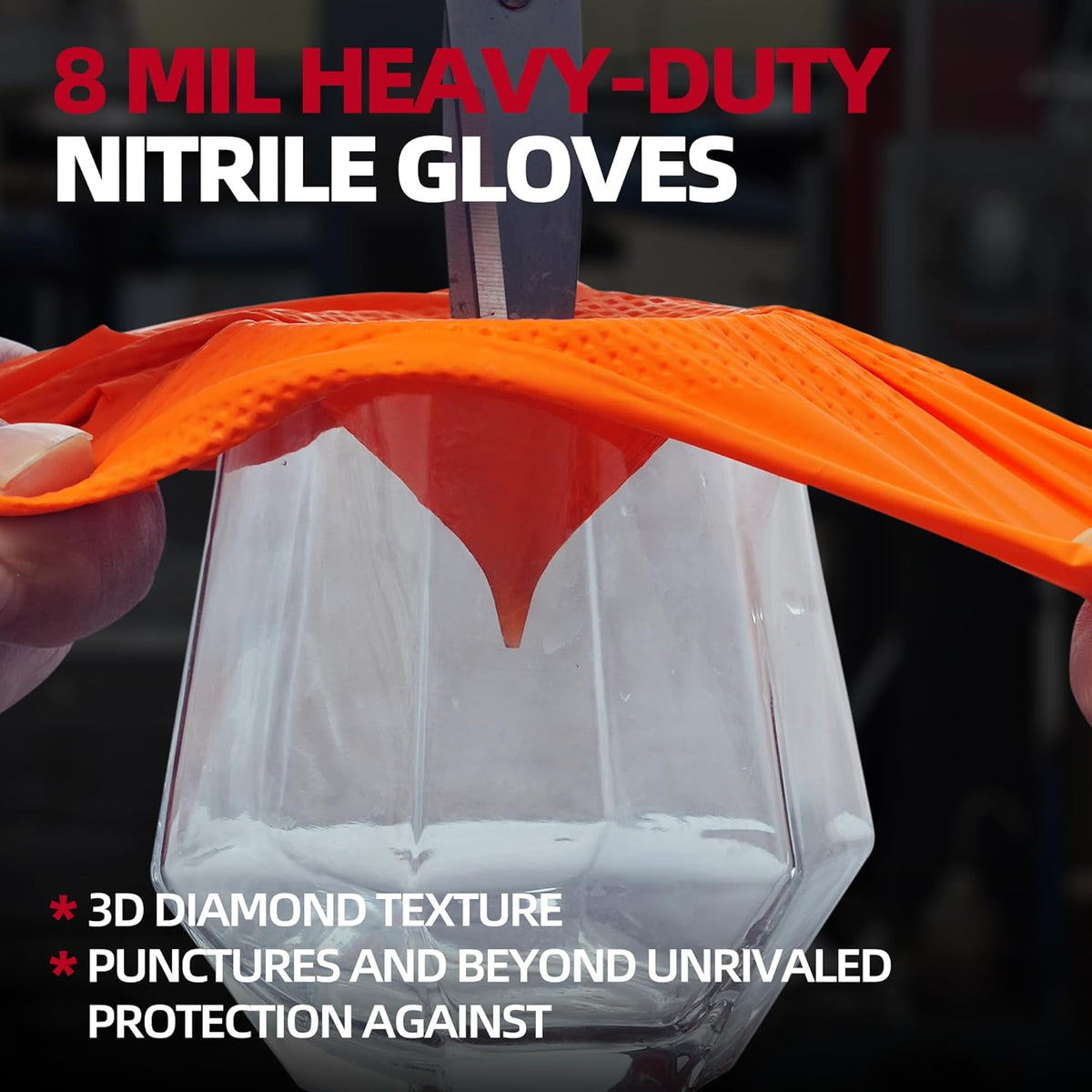 Jointown Basic Heavy Duty Nitrile Gloves, Mechanic Gloves 8 Mil Nitrile Disposable, with Raised Diamond Texture, Case of 500, Orange, Large