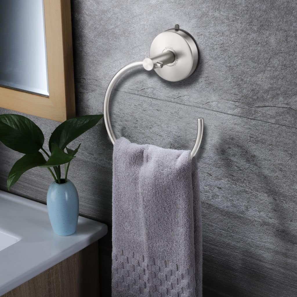 DGYB Suction Cup Hand Towel Ring Brushed Nickel Hand Towel Holder for Bathroom Wall SUS 304 Stainless Steel Kitchen Towel Hanger