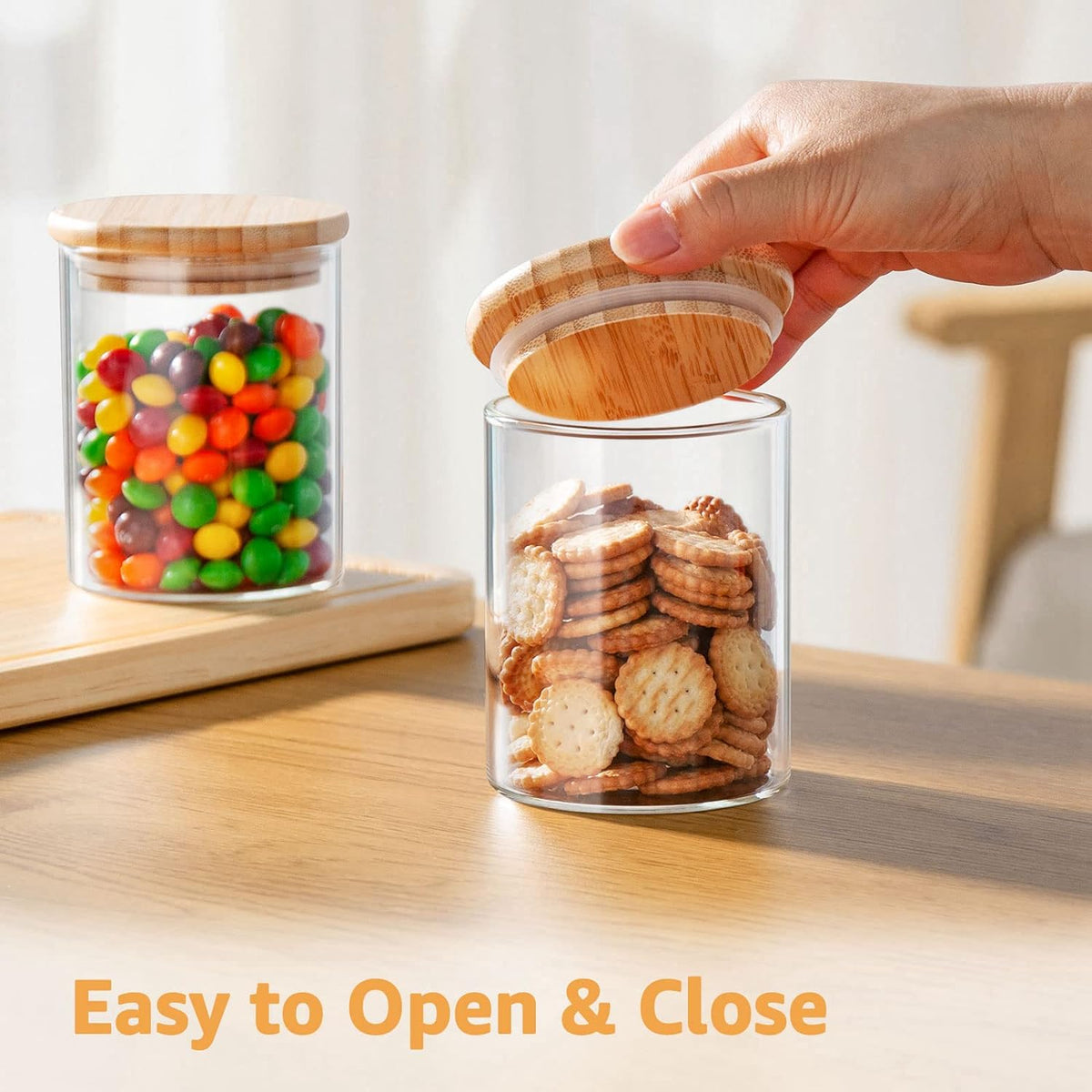 12 FL Oz Glass Jars with Bamboo Lid Set, 8Pack UPGRADE Clear Food Storage Canisters Kitchen Pantry Containers, for Spice Herb Nuts Tea Seed Seasoning Dry Foods Bean Sugar Snack Candy