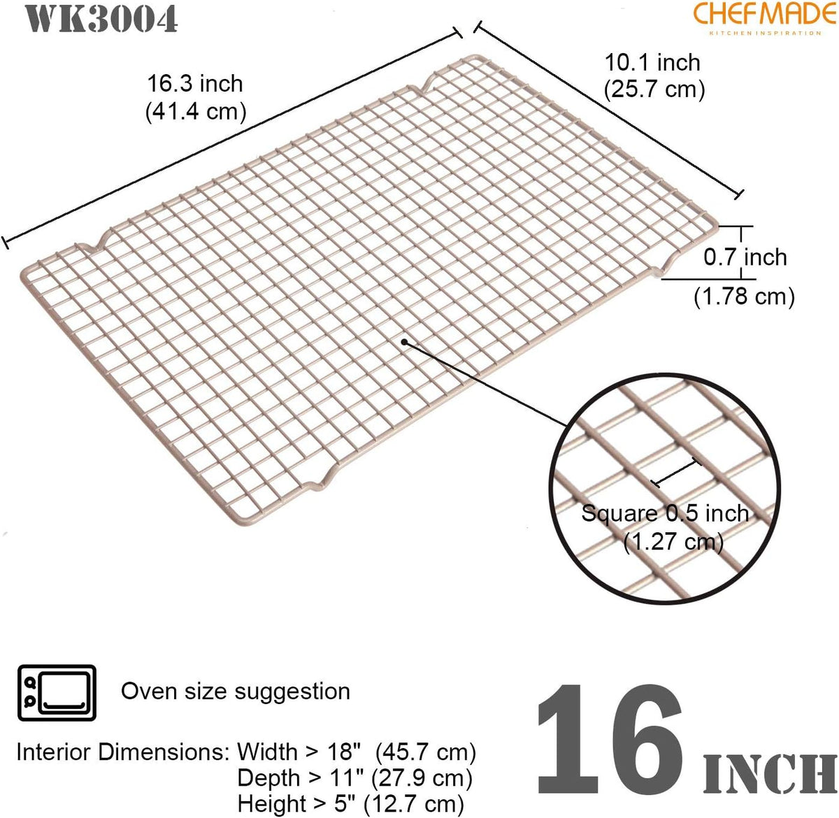 CHEFMADE Baking and Cooling Rack, 16.3-Inch Non-Stick Bold-Grid Design Rectangle Wire Rack for Oven Baking (Champagne Gold)
