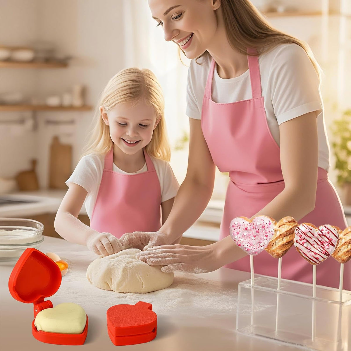 2 PCS Heart Cake Pop Mold Shapes Press Set, 3D Printed Cake Pop Cutter and Pusher, Baking Tools Accessories for Home Baking, Birthday Parties, Wedding Desserts