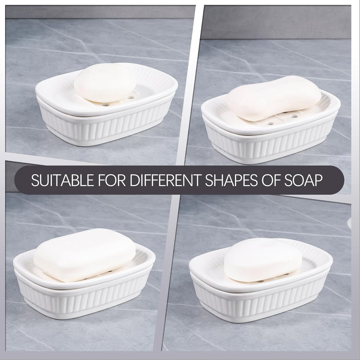 ANTIS'S HOME Ceramic Soap Dish, Self-draining Soap Holder, Double Layer Bar Soap Holder, White Draining Soap Dishes for Bathroom Shower Kitchen, Minimalist Vintage Style, Keep Soap Dry