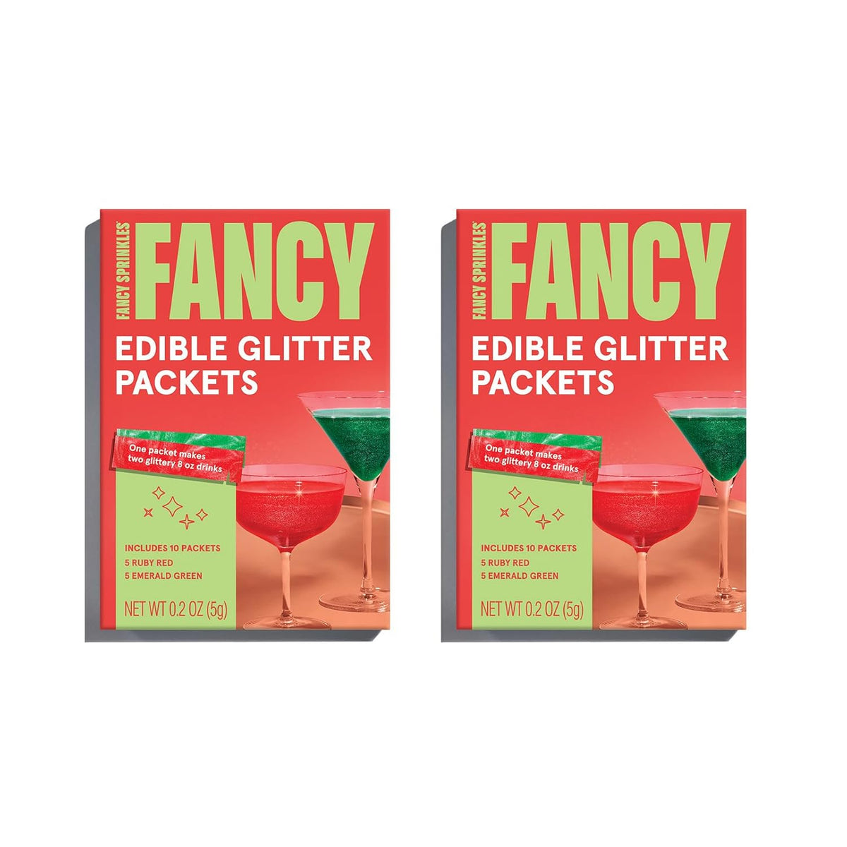 Fancy Sprinkles Mistletoe Magic Edible Glitter Packets Portable & On-The-Go for Sparkling Drinks, Champagne, Cocktails, Wine, Beer, & more. (2 Pack)