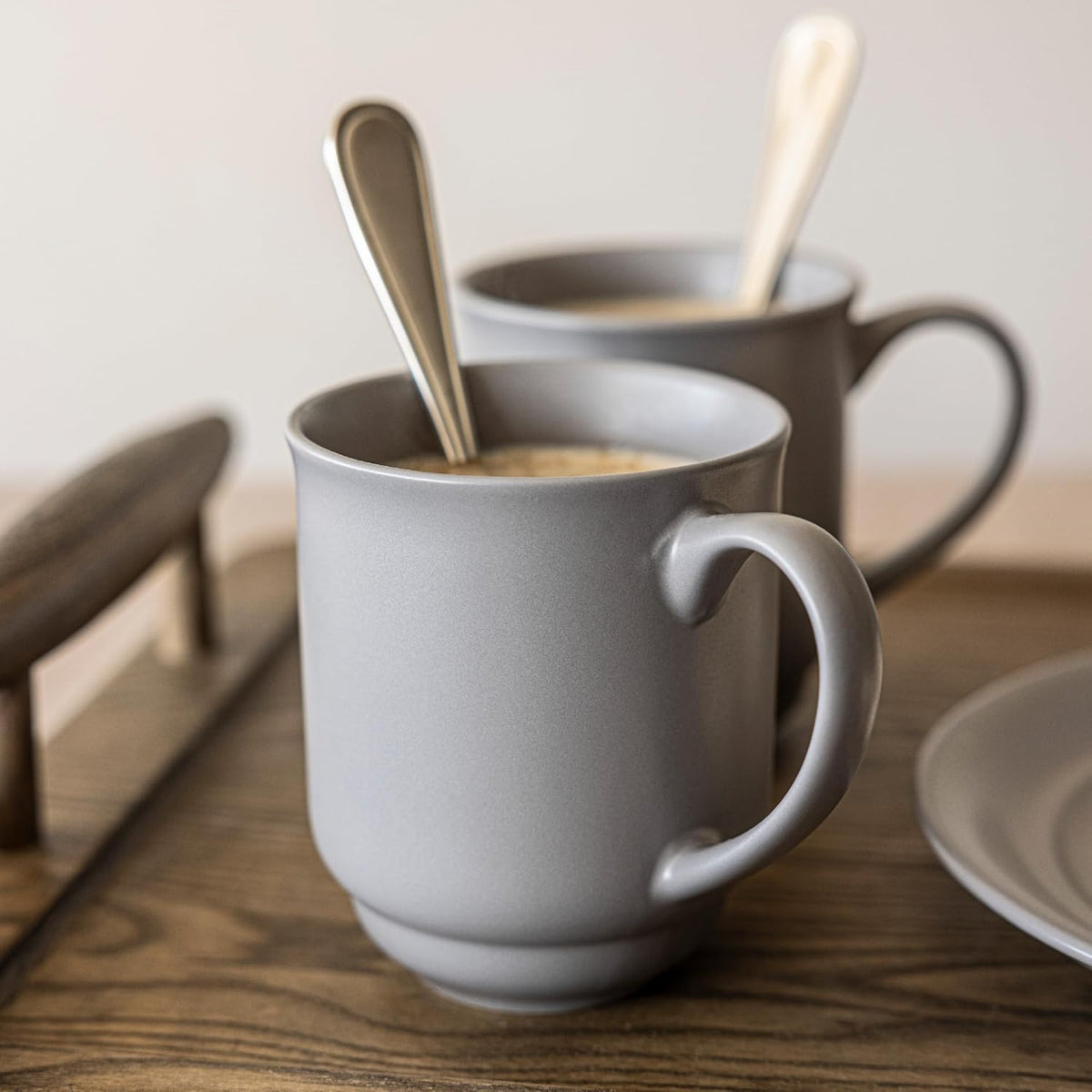 over&back Rim Stoneware Coffee Mugs - 4-Piece Mug Set - Enjoy the Perfect Cup of Coffee, Tea, Latte, and More - Semi-Matte Charcoal - 16oz