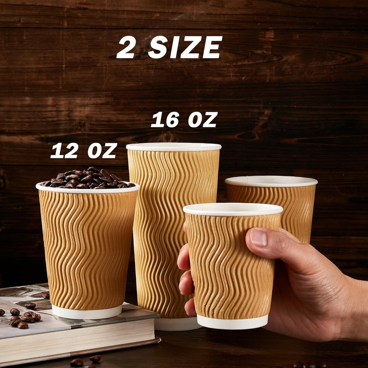 120 Pack 12 oz Coffee Cups, Disposable Corrugated Insulated Ripple Wall Paper Coffee Cups 12oz for Hot or Cold Drinks Office Home Cafe Party Travel (Champagne)