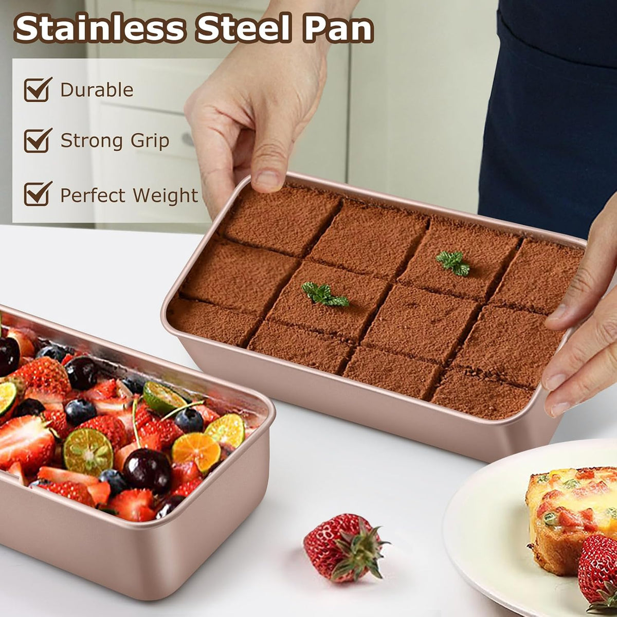 LIANYU 9 x 5 Inch Bread Loaf Pan for Baking, Stainless Steel Loaf Toast Baking Pans for Homemade Bread Meatloaf Lasagna Cake, Non Stick & Non Toxic, Oven Safe, Rose Gold