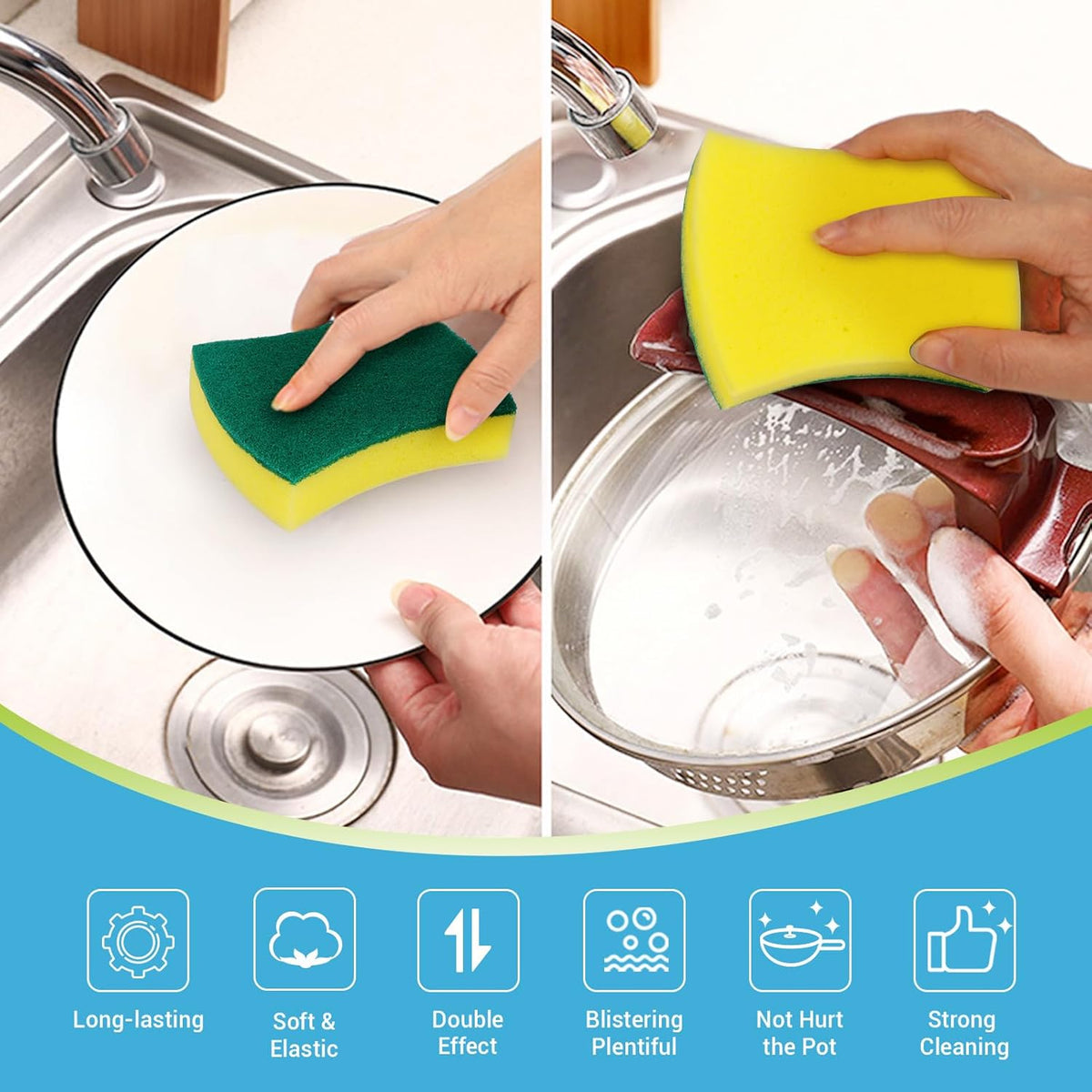 AIDEA Sponges Kitchen, 24 Pack Heavy Duty Dish Sponge, Cleaning Dish Scrubber Sponge for Home and Kitchen, Stink-Free Cleaning Supplies for Pots, Pans
