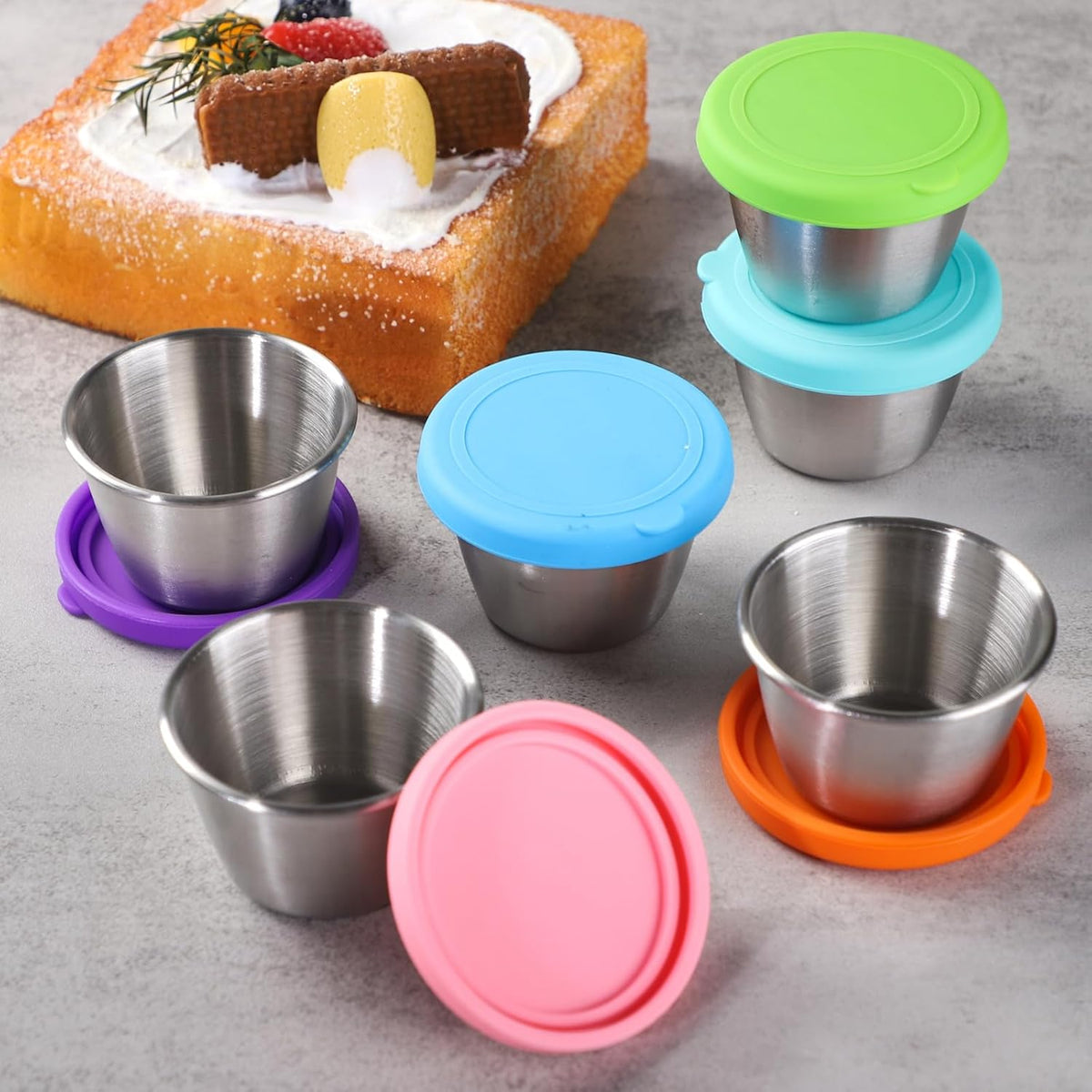 sauce cups reusable portion condiment containers small ramekin dipping sauces round bowls butter warmer small stainless steel bowl ramakan metal ramekins syrup salsa (Style01)