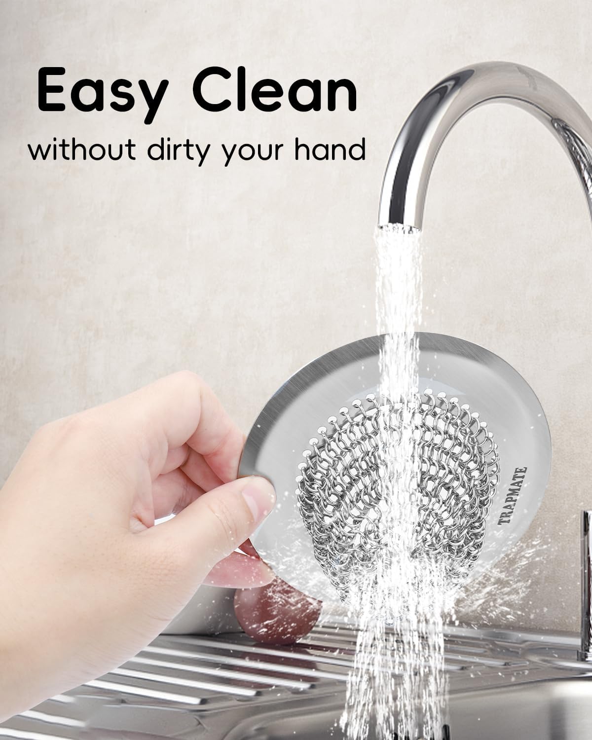 TRAPMATE 2 Pcs Kitchen Sink Strainer, Easy Clean Sink Drain Strainer, Anti-Rust Stainless Steel Sink Strainer, Anti-Clogging Strainer for Garbage Disposal, Dishwasher Safe (Patented Product)