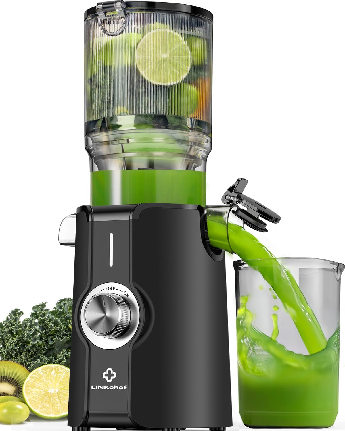 LINKChef Cold Press Juicer Machines for Vegetables and Fruits, 4.35" Wide Chute Masticating Juicer with Pulp Separator, Easy to Clean, BPA-Free, Compact Electric Slow Juice Extractor for Whole Fruit