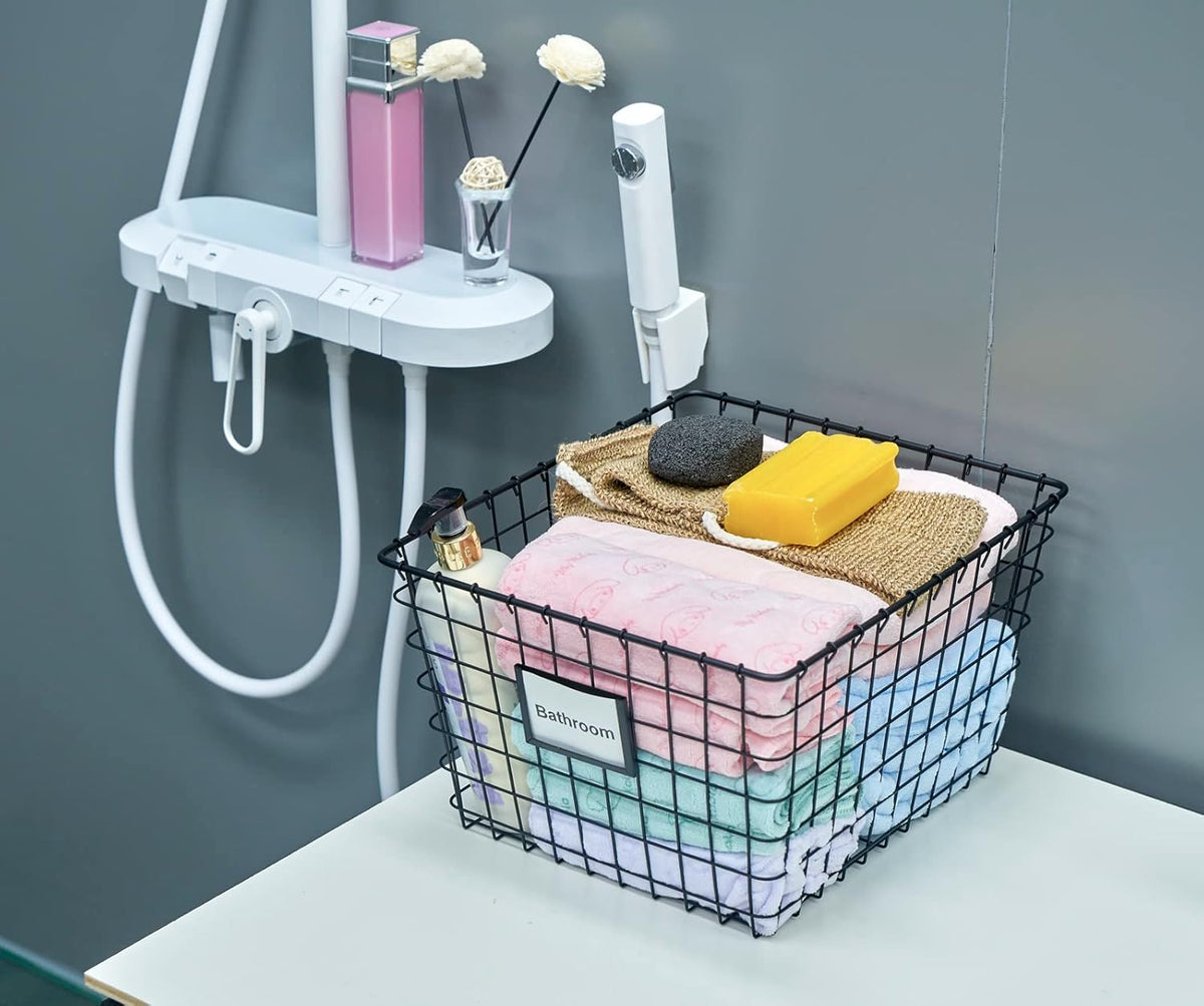 【Extra Large】 Wire Handmade Basket 4 Packs, Kitchen Bathroom Storage, Household Goods Storage, Wardrobe Basket,Silver