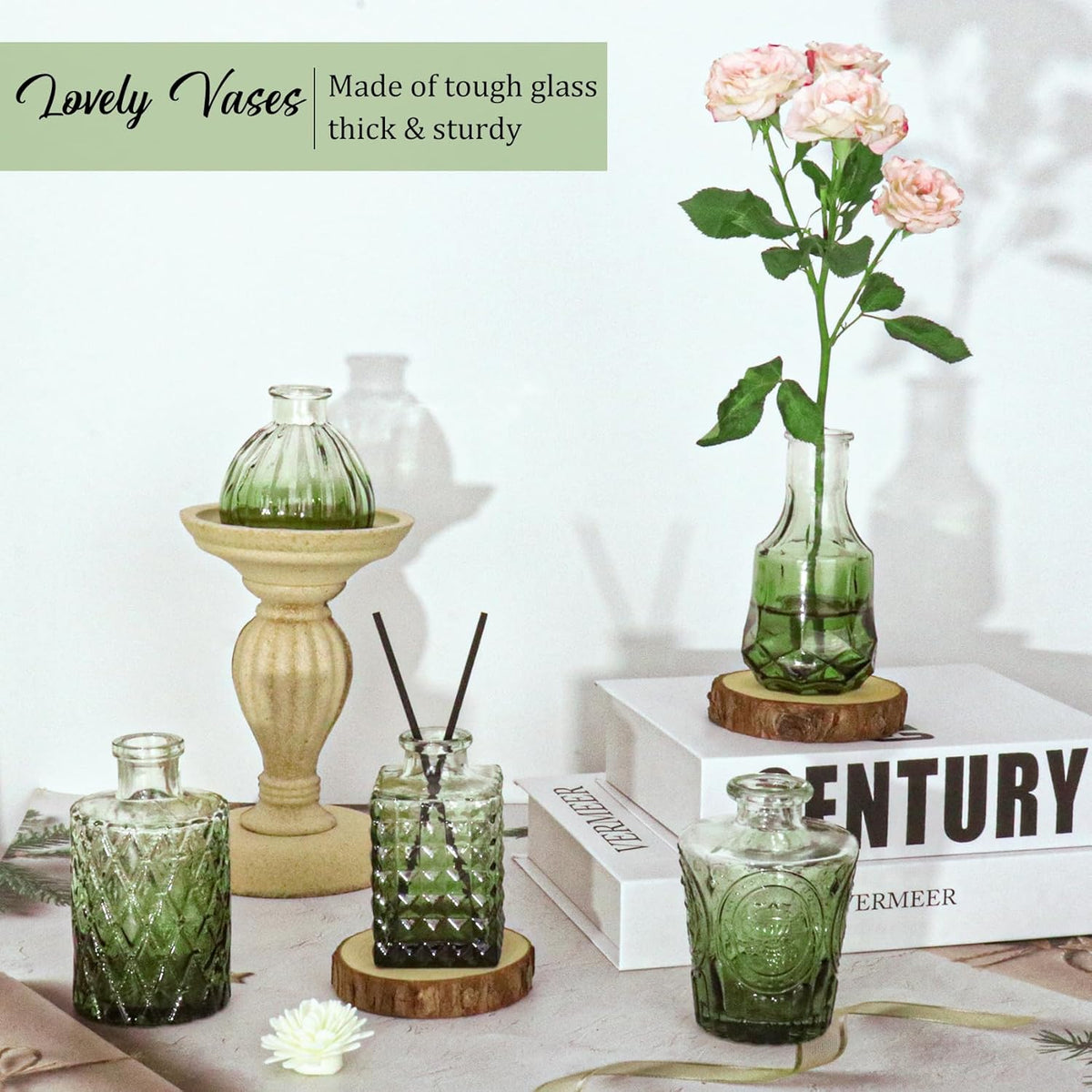36Pcs Bud Vases Set Small Vintage Glass Bottles Bud Vases in Bulk Multiple Shape Cute Glass Vases for Rustic Wedding Centerpieces Table Decorations and Home Decor(Green)
