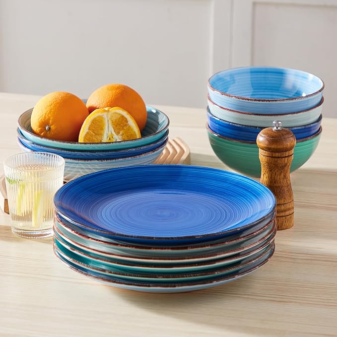 vancasso Bonita Dinner Plate Set, 10.5 Inch Ceramic Plates, Colorful Salad Plates set of 6, Microwave Oven and Dishwasher Safe, Assorted Color