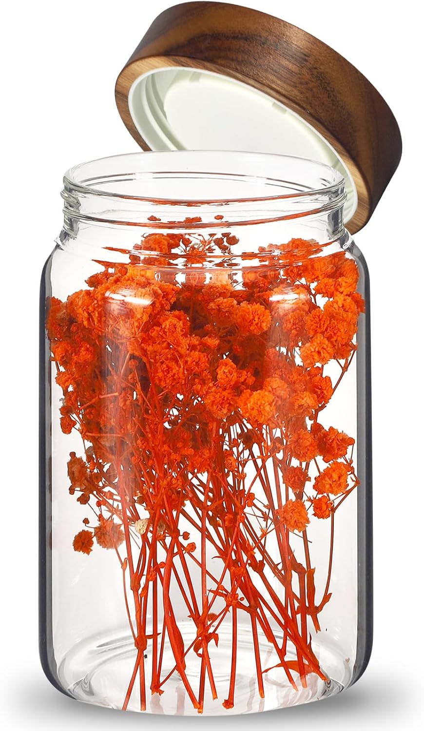 Glass Spice Jar Coffee Sugar Container Airtight Glass Jar Food Storage Canisters Bottle for Kitchen Seasoning Tea Herb Overnight Oats Bar Parfait Snacks (900ml/30oz-1Pcs)