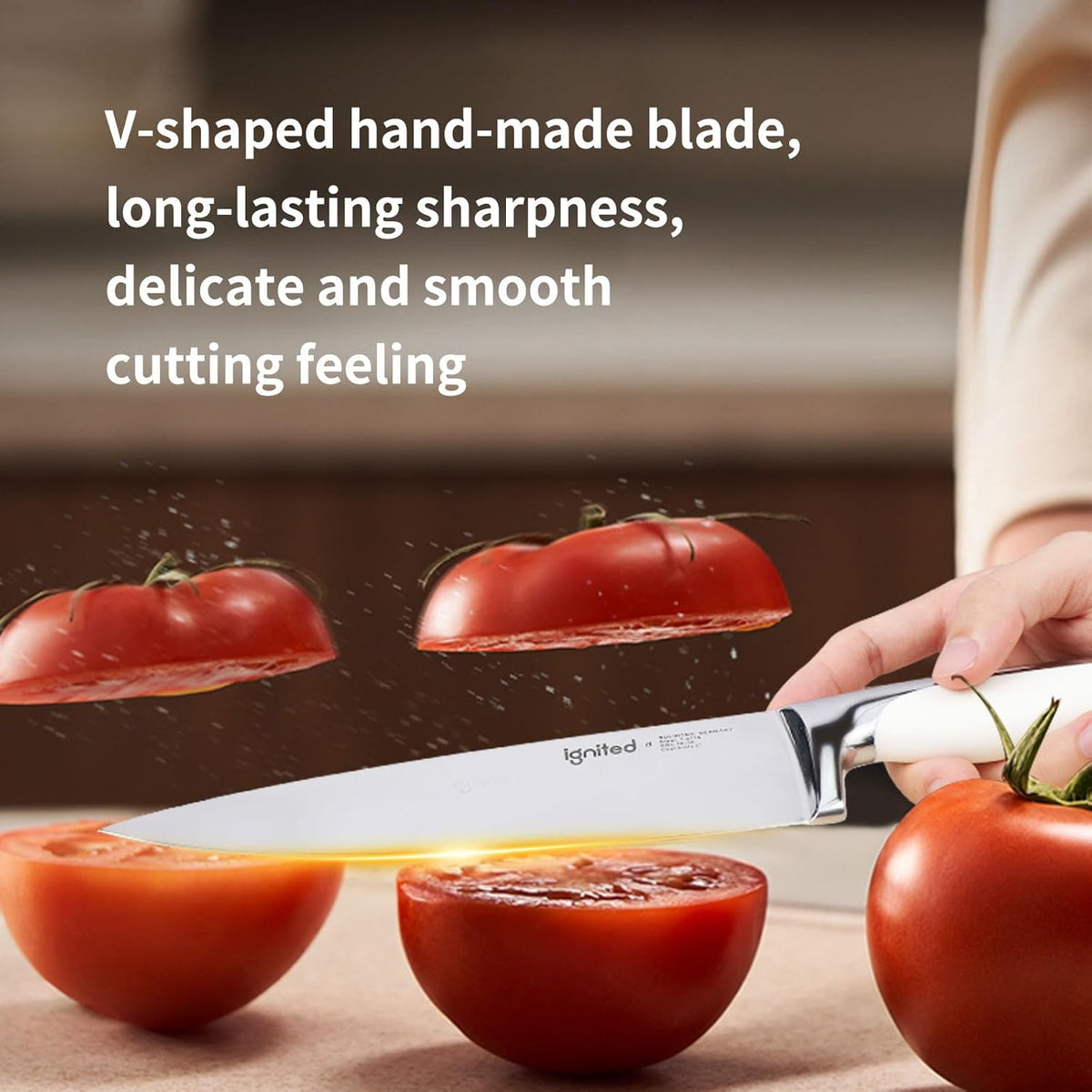 8 inch Mirror Polished Chef Knife, German 1.4116 High Carbon Stainless Steel Chefs Knife with White ABS & Stainless Steel Handle, Razor Sharp Kitchen Knife for Home & Restaurant