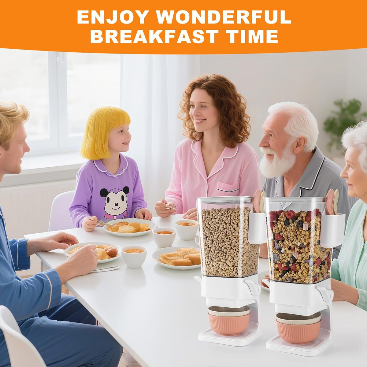 Cereal Dispenser Countertop 2 Pack with Bowls Spoons Cutlery Box,5.5 QT Dry Food Dispenser Snack Organizer Containers Storage with Lids for Pantry Kitchen Organization Oatmeal Nut Granola Candy