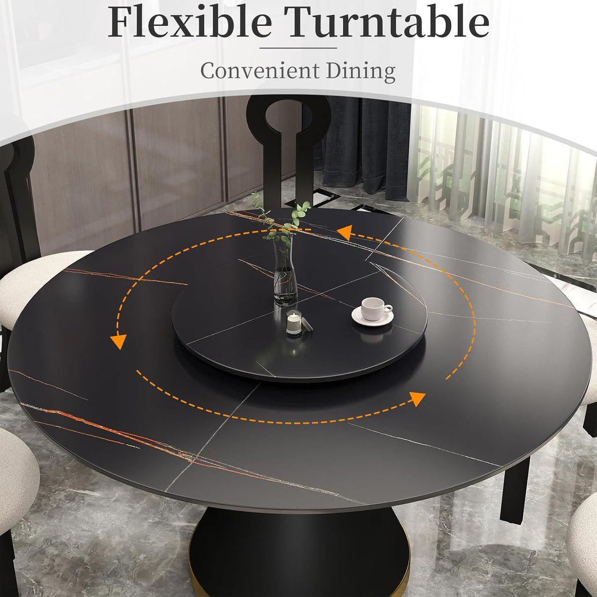 31.5" Lazy Susan for Table Top Sintered Stone Rotating Serving Tray for Dining Table, Kitchen Lazy Susan Organizer Spinning Rotating Food Server Party Centerpieces