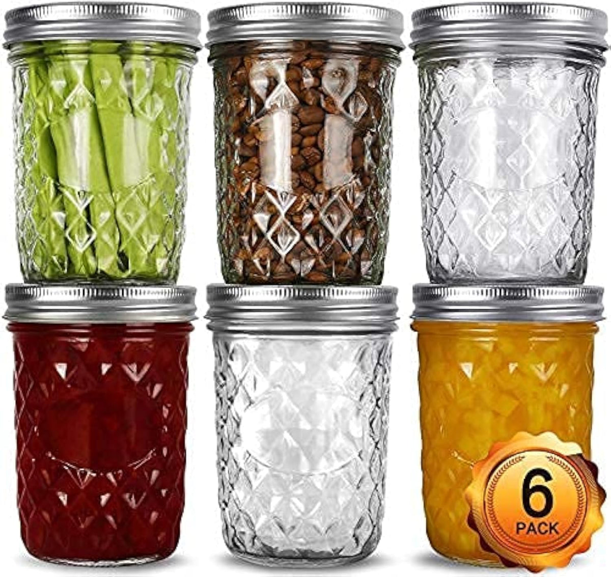 VERONES Wide Mouth Mason Jars 16oz, 6 Pack 16 oz Wide Mouth Mason Jars with Lids and Bands, Ideal for Jam, Honey, Wedding Favors, Shower Favors