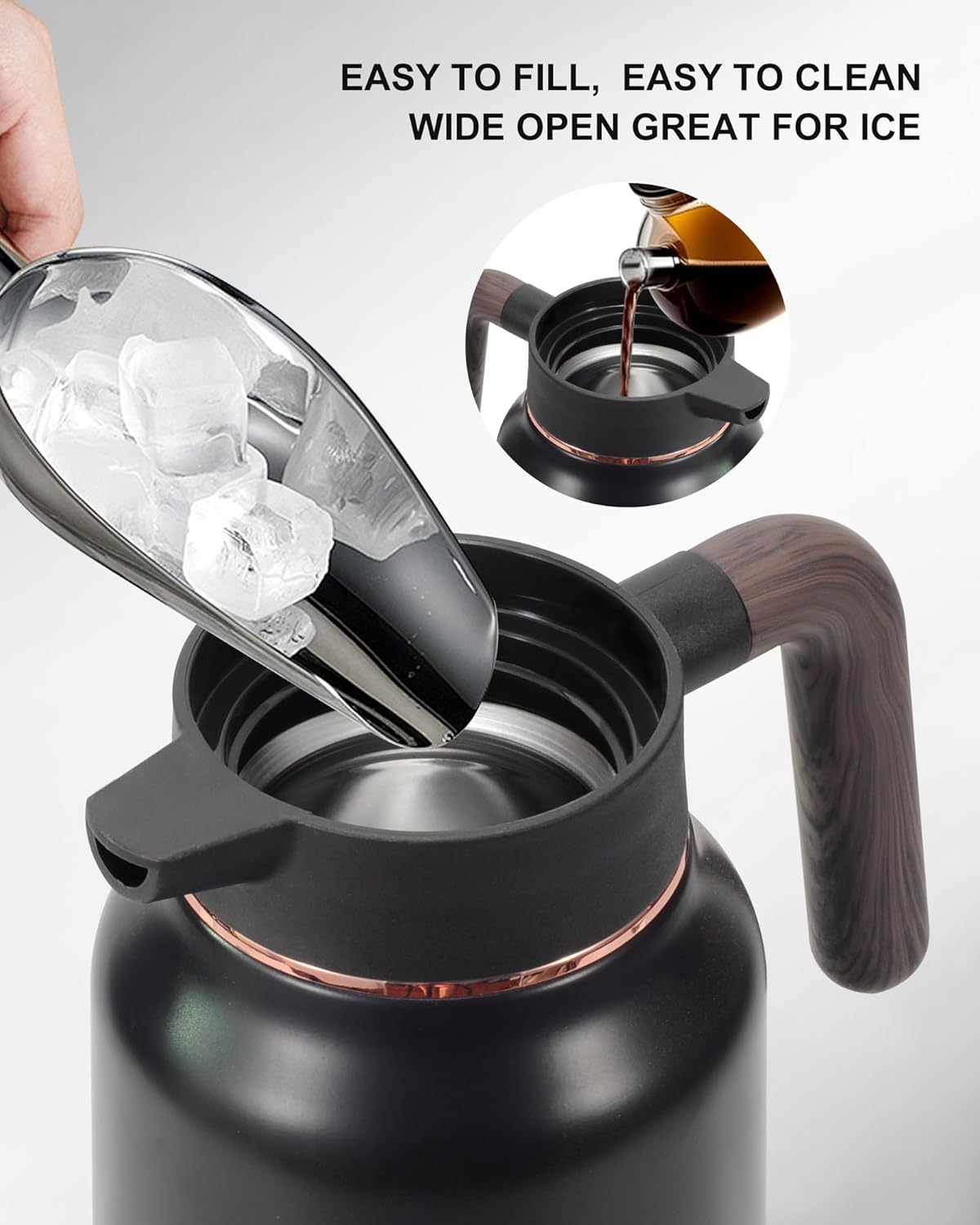 Carafes for Hot Liquids 51oz - 12 Hour Stainless Steel Thermal Coffee Carafe-Insulated Coffee Carafes For Keeping Hot/Cold Coffee, Tea, Water, 1.5 Liter Beverage Dispenser(Black)