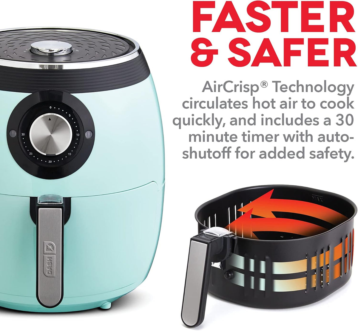 DASH Deluxe Electric Air Fryer + Oven Cooker with Temperature Control, Non-stick Fry Basket, Recipe Guide + Auto Shut Off Feature, 1700-Watt, 6 Quart - Aqua
