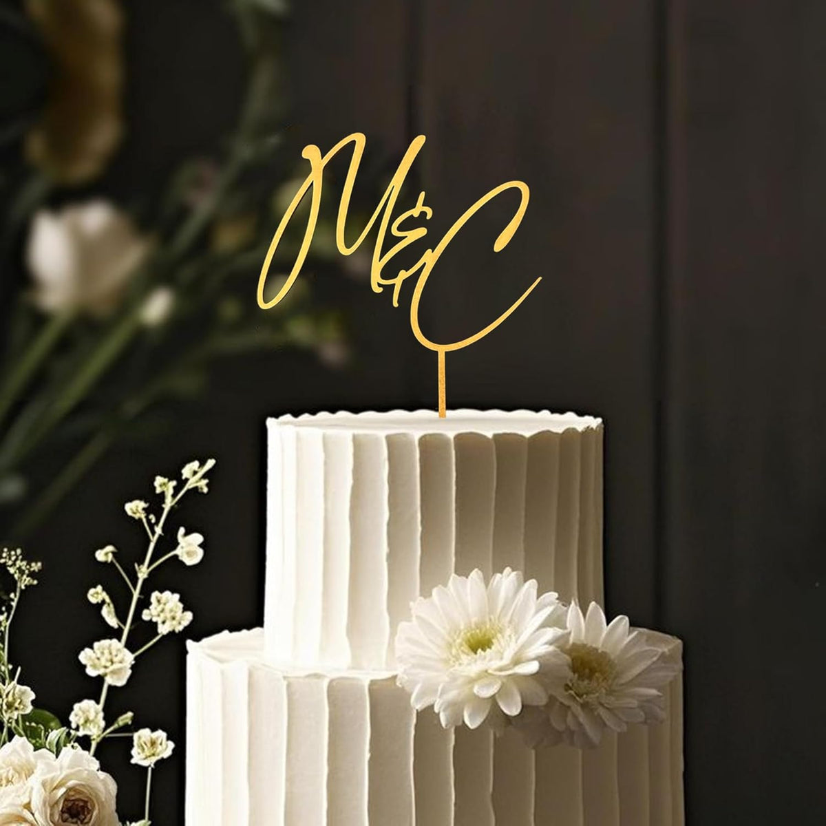 Personalized Wedding Cake Topper, Gold Cake Topper For Wedding, Rustic Weddings Cakes Topper, Personalized Acrylic or Wood Cake Decoration for Engagement, Anniversary, Bridal Shower 4