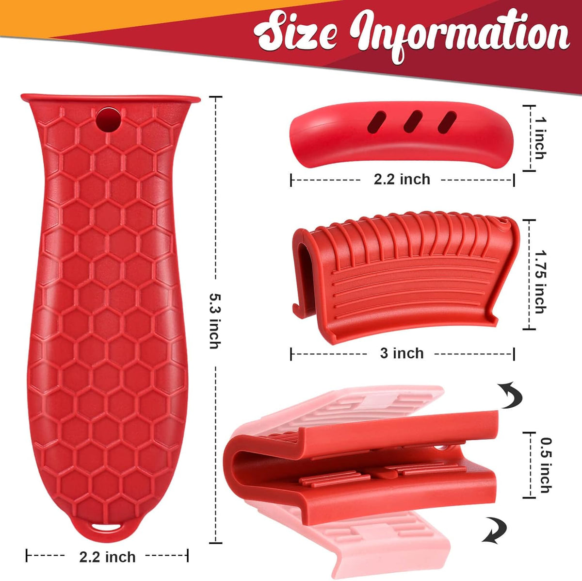2 Pcs Cast Iron Handle Cover, Silicone Hot Handle Holder, Heat Resistant Cast Iron Skillet Covers Potholder for Frying Pans and Griddles Kitchen Supplies