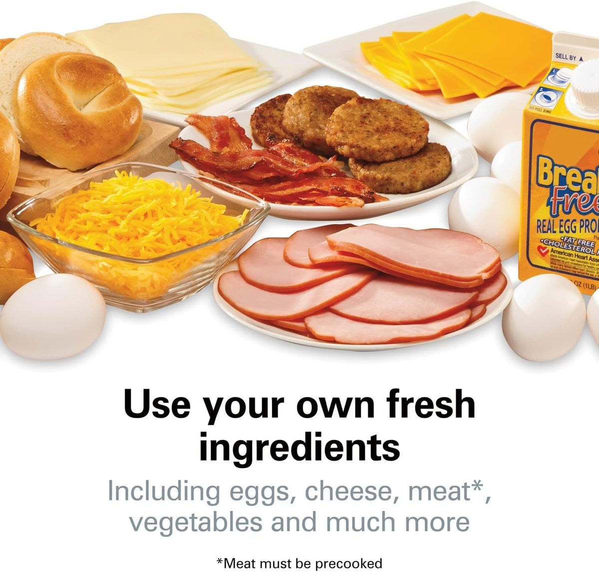 Hamilton Beach Breakfast Sandwich Maker with Egg Cooker Ring, Customize Ingredients, Perfect for English Muffins, Croissants, Mini Waffles, Perfect White Elephant Gifts, Silver (25475)