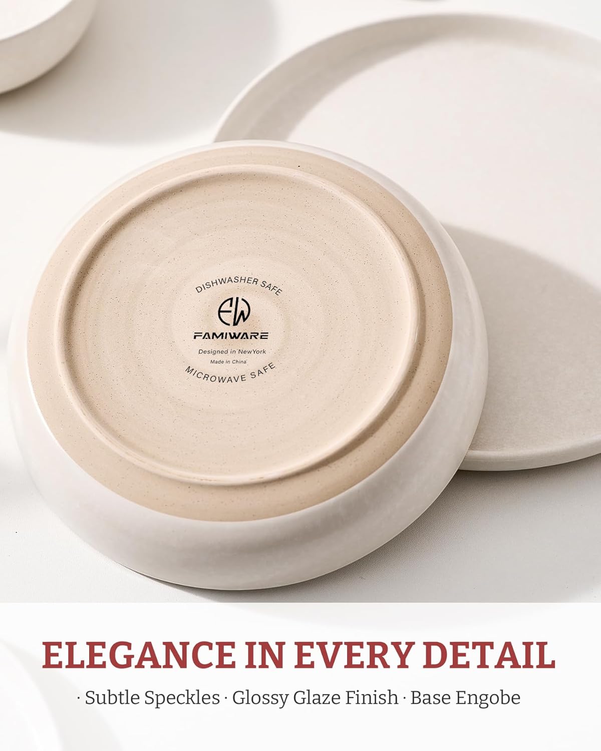 famiware Milkyway Pasta Bowls Set of 4, 8.5" Large Salad Bowls, Double Reactive Glaze, Sturdy & Stackable, Ideal for Housewarming, Festivals, Matte White