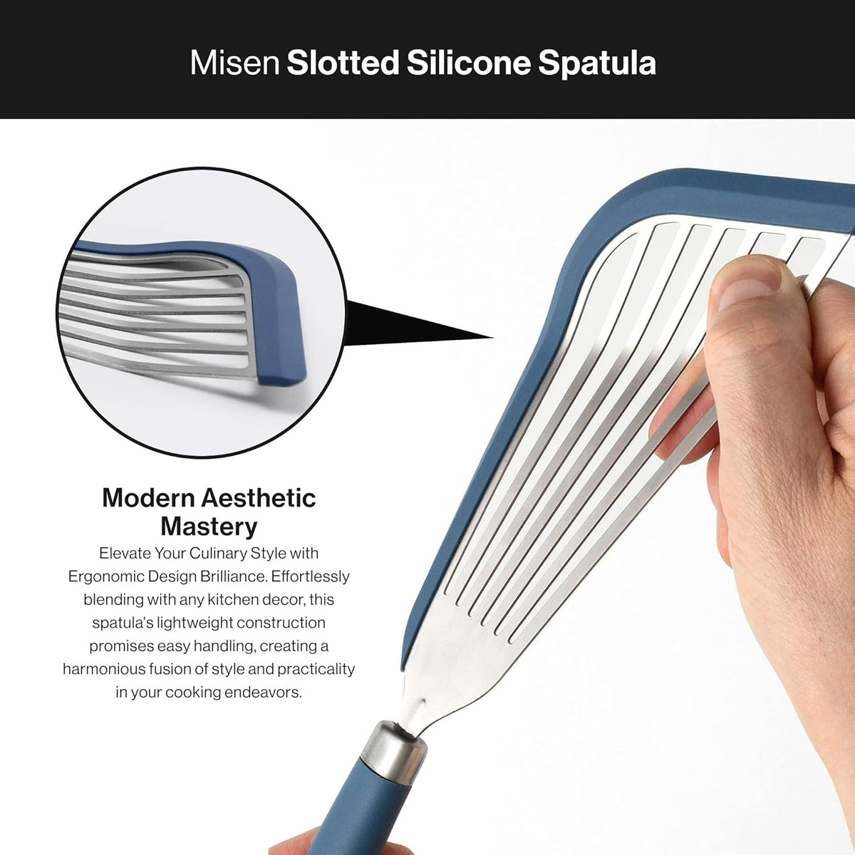 Misen Fish Silicone Spatula - Slotted Turner for Cooking - Perfect for Frying - Heat Resistant - Dishwasher Safe -1mm Thick Flexible Flipper - Soft Silicone Grip Handle for Easy Use