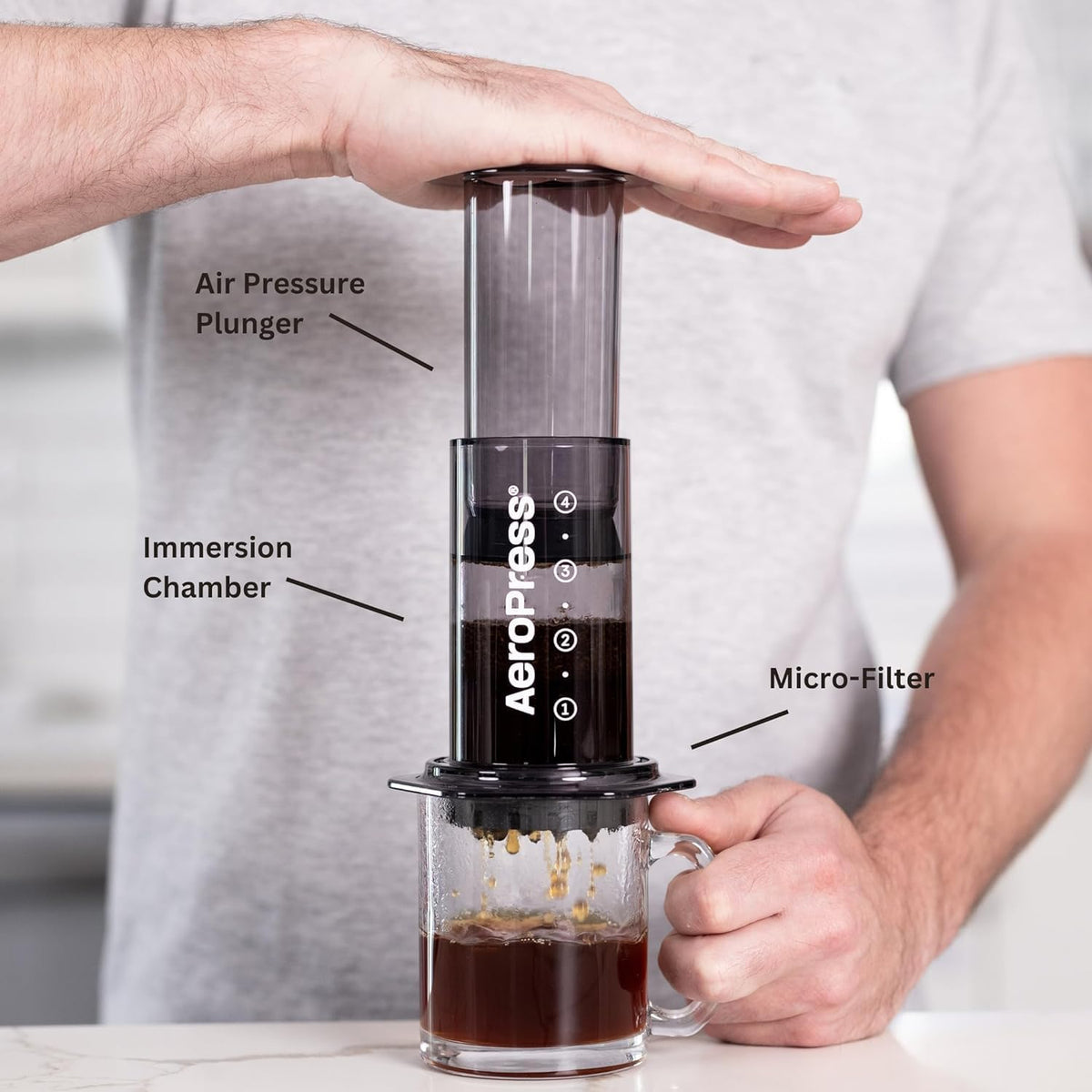 AeroPress Clear Black Coffee Press – 3 In 1 Brew Method Combines French Press, Espresso, Full Bodied Coffee Without Grit or Bitterness, Small Portable Coffee Maker for Camping & Travel, Black